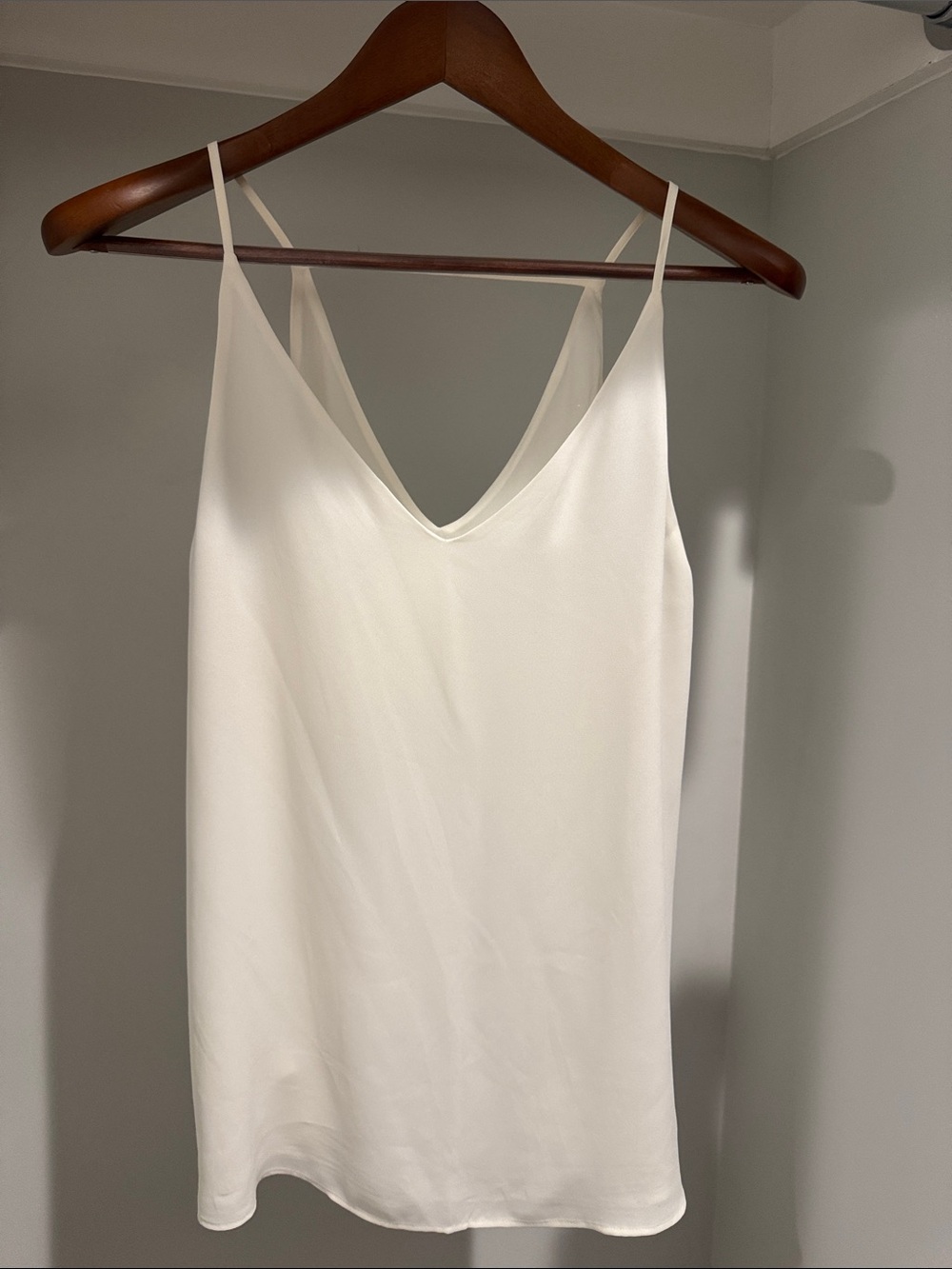 Ann Taylor Loft Cream Satin Slip Dress with Thin Straps